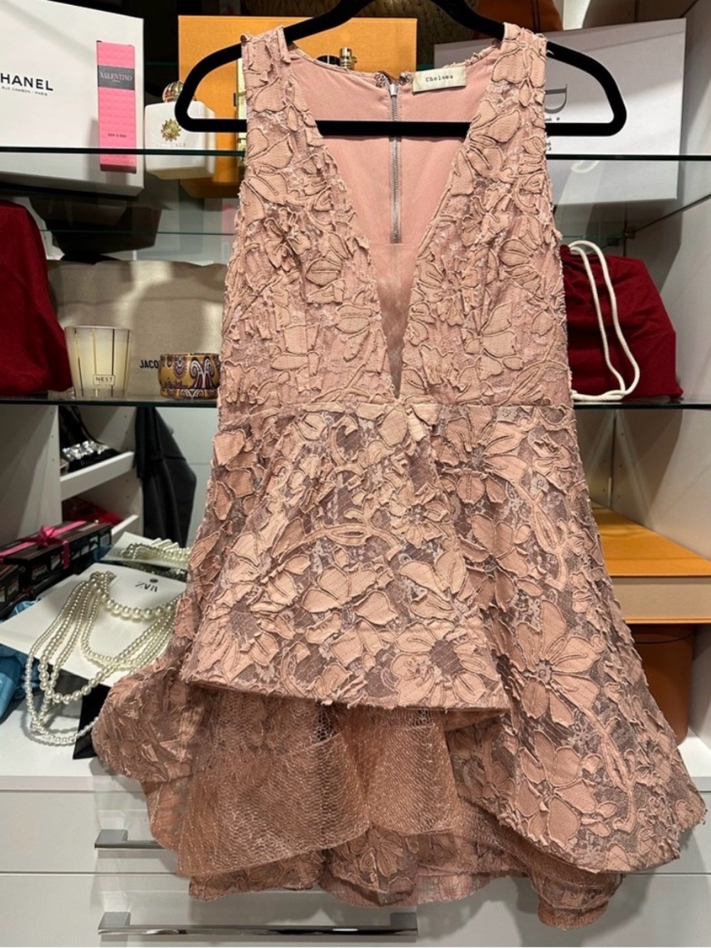 Chelsea Blush Pink Floral Lace V-Neck Dress